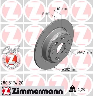 Stabdžių diskas ZIMMERMANN 280.3174.20