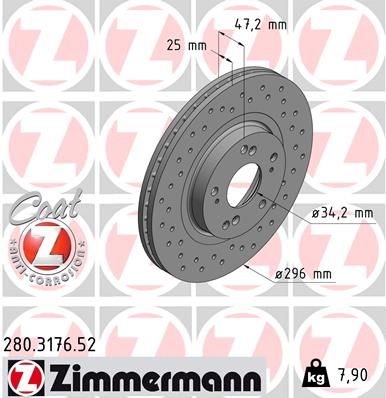 Stabdžių diskas ZIMMERMANN 280.3176.52