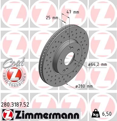 Stabdžių diskas ZIMMERMANN 280.3187.52