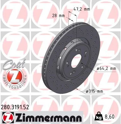 Stabdžių diskas ZIMMERMANN 280.3191.52