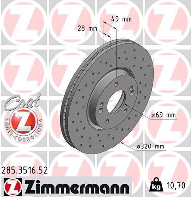 Stabdžių diskas ZIMMERMANN 285.3516.52