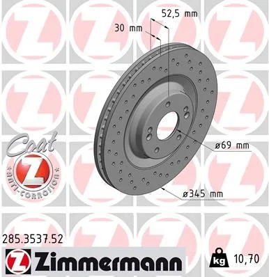 Stabdžių diskas ZIMMERMANN 285.3537.52