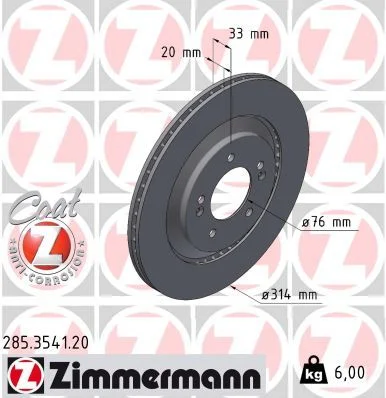 Stabdžių diskas ZIMMERMANN 285.3541.20
