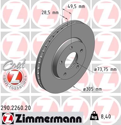 Stabdžių diskas ZIMMERMANN 290.2260.20