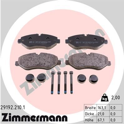 Комплект гальмівних накладок, дискове гальмо ZIMMERMANN 29192.210.1