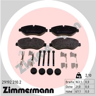 Комплект гальмівних накладок, дискове гальмо ZIMMERMANN 29192.210.2
