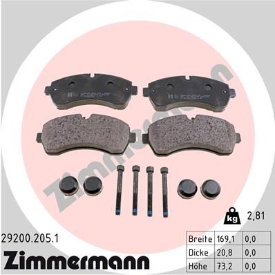 Комплект гальмівних накладок, дискове гальмо ZIMMERMANN 29200.205.1