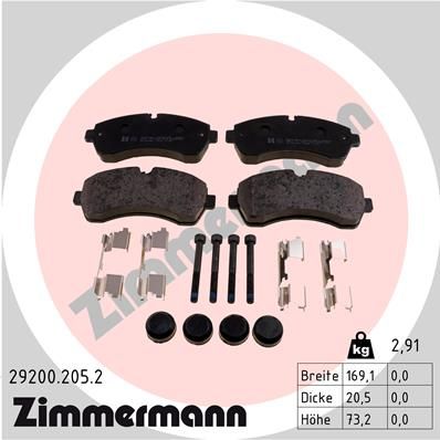 Комплект гальмівних накладок, дискове гальмо ZIMMERMANN 29200.205.2