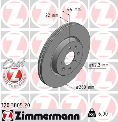 Stabdžių diskas ZIMMERMANN 320.3805.20