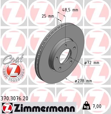 Stabdžių diskas ZIMMERMANN 370.3076.20