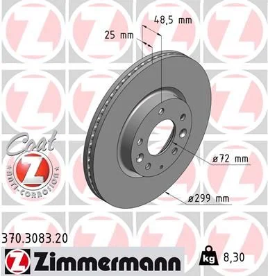Stabdžių diskas ZIMMERMANN 370.3083.20