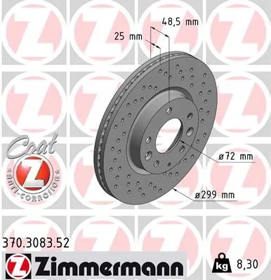 Stabdžių diskas ZIMMERMANN 370.3083.52