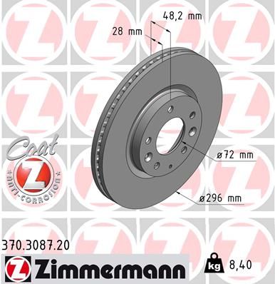 Гальмівний диск ZIMMERMANN 370.3087.20