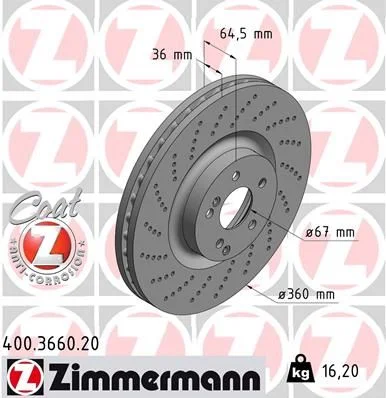 Гальмівний диск ZIMMERMANN 400.3660.20