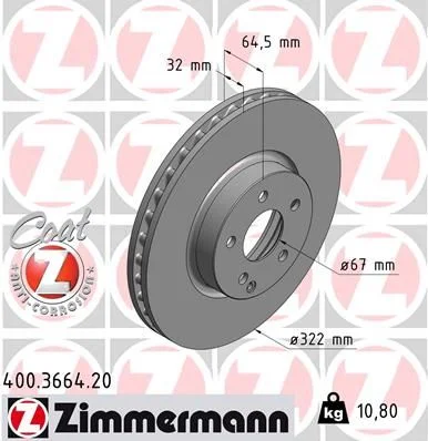 Stabdžių diskas ZIMMERMANN 400.3664.20