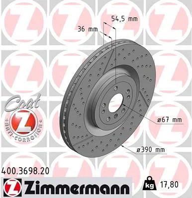 Stabdžių diskas ZIMMERMANN 400.3698.20