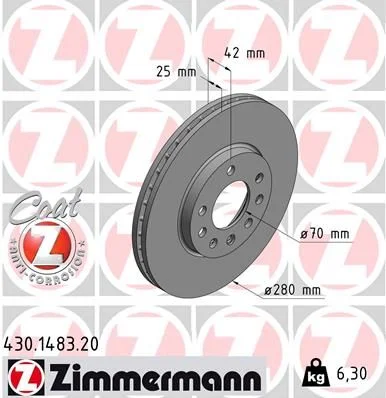 Stabdžių diskas ZIMMERMANN 430.1483.20
