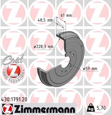 Гальмівний барабан ZIMMERMANN 430.1791.20