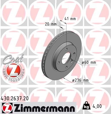 Stabdžių diskas ZIMMERMANN 430.2637.20