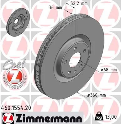 Stabdžių diskas ZIMMERMANN 460.1554.20