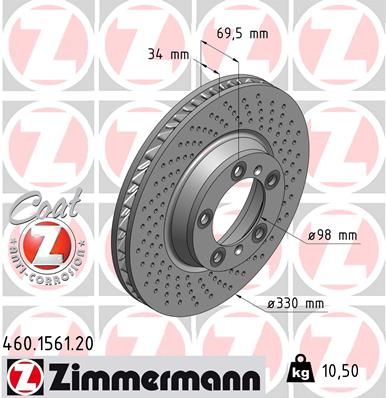 Stabdžių diskas ZIMMERMANN 460.1561.20