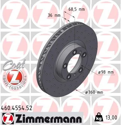 Stabdžių diskas ZIMMERMANN 460.4554.52
