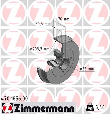 Stabdžių būgnas ZIMMERMANN 470.1856.00