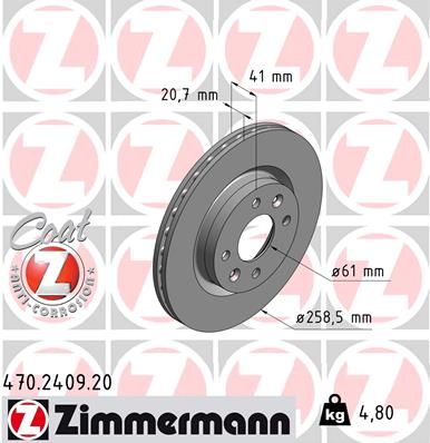 Stabdžių diskas ZIMMERMANN 470.2409.20