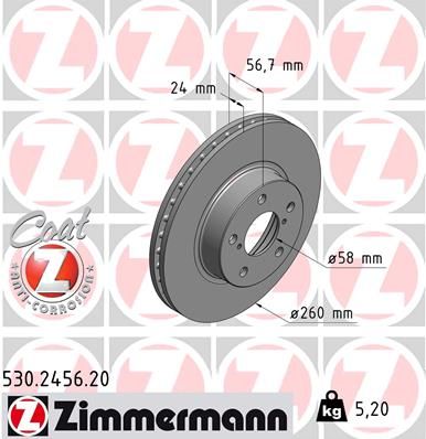 Stabdžių diskas ZIMMERMANN 530.2456.20