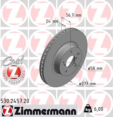 Stabdžių diskas ZIMMERMANN 530.2457.20