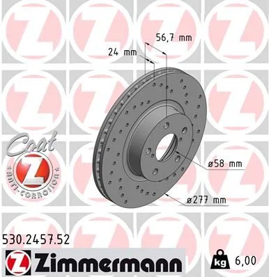 Stabdžių diskas ZIMMERMANN 530.2457.52