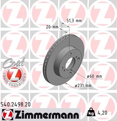 Stabdžių diskas ZIMMERMANN 540.2498.20