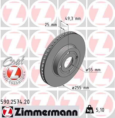 Stabdžių diskas ZIMMERMANN 590.2574.20