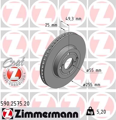 Stabdžių diskas ZIMMERMANN 590.2575.20