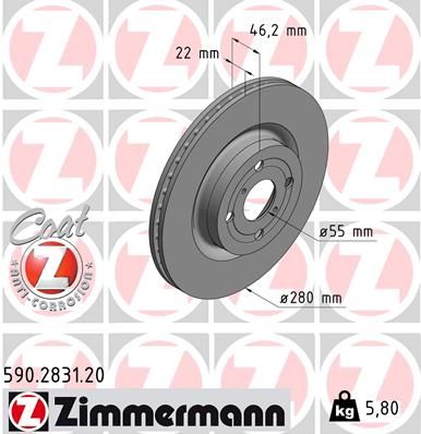 Stabdžių diskas ZIMMERMANN 590.2831.20