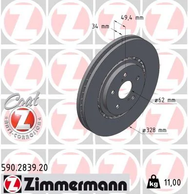 Stabdžių diskas ZIMMERMANN 590.2839.20