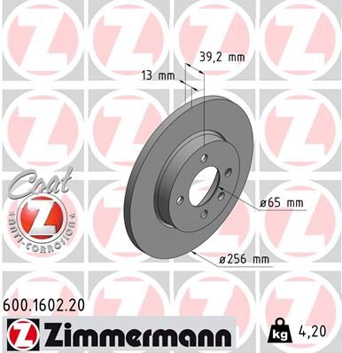 Stabdžių diskas ZIMMERMANN 600.1602.20