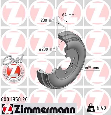 Brake Drum ZIMMERMANN 600.1958.20