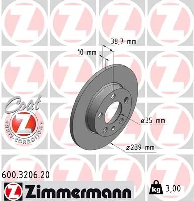 Stabdžių diskas ZIMMERMANN 600.3206.20