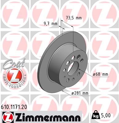 Stabdžių diskas ZIMMERMANN 610.1171.20