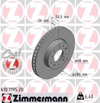 Stabdžių diskas ZIMMERMANN 610.1195.20