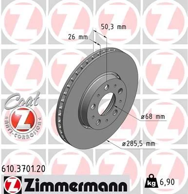 Stabdžių diskas ZIMMERMANN 610.3701.20