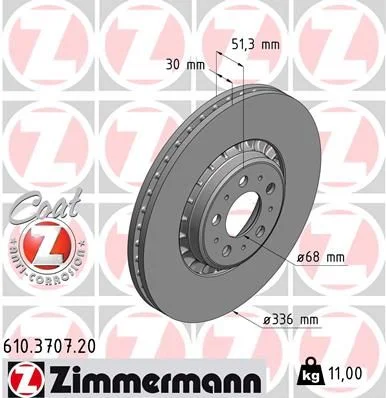 Stabdžių diskas ZIMMERMANN 610.3707.20