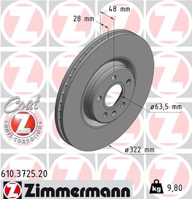 Stabdžių diskas ZIMMERMANN 610.3725.20