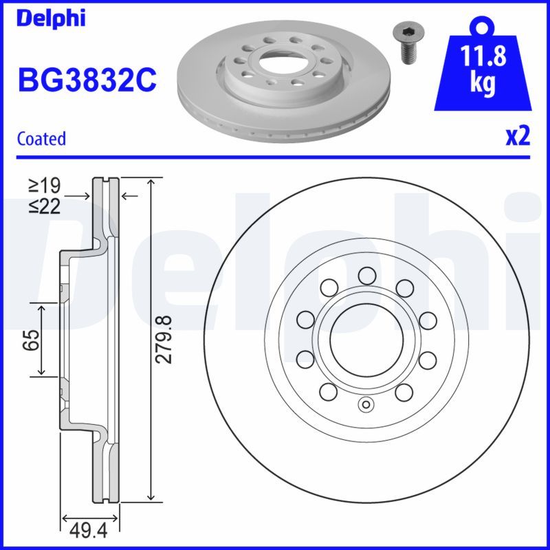 Brake Disc DELPHI BG3832C