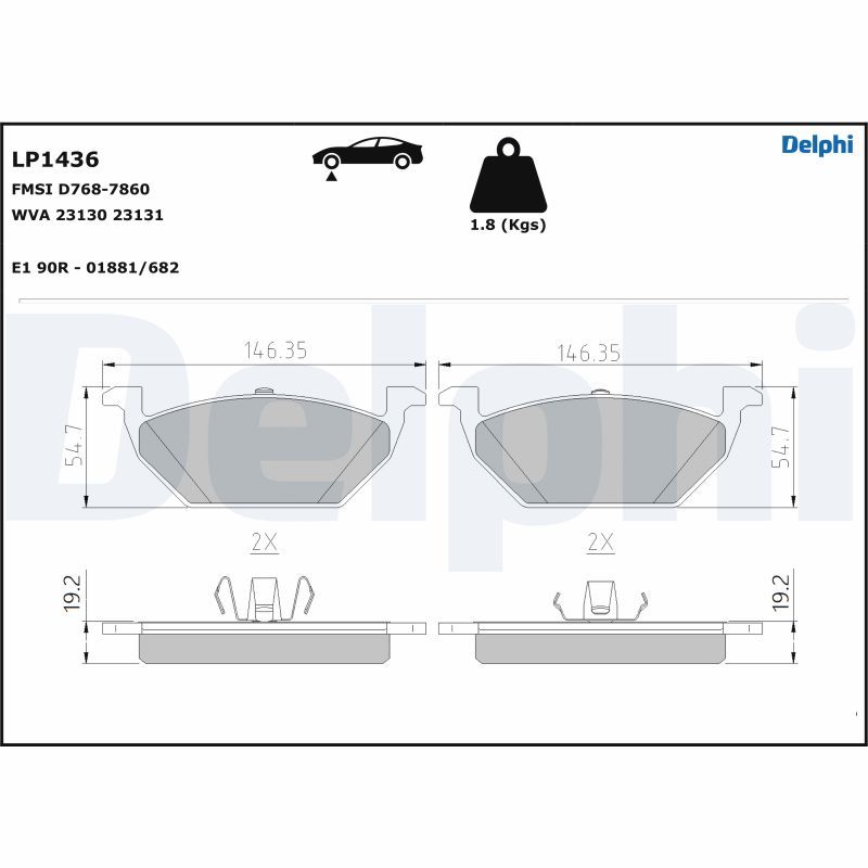 Brake Pad Set, disc brake DELPHI LP1436