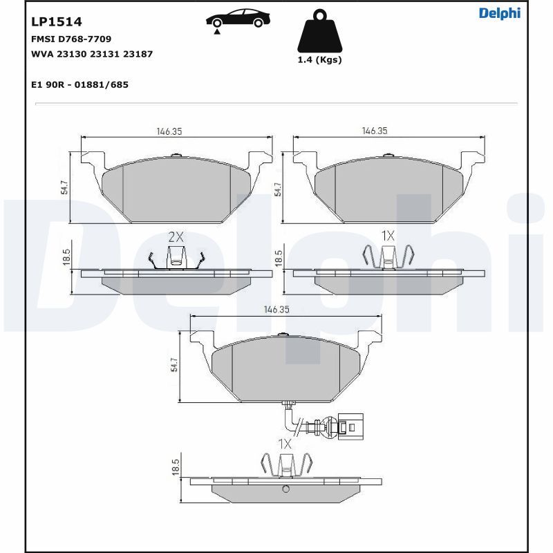 Brake Pad Set, disc brake DELPHI LP1514