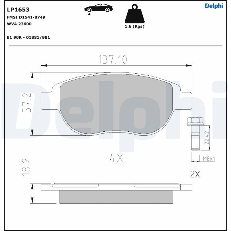 Brake Pad Set, disc brake DELPHI LP1653