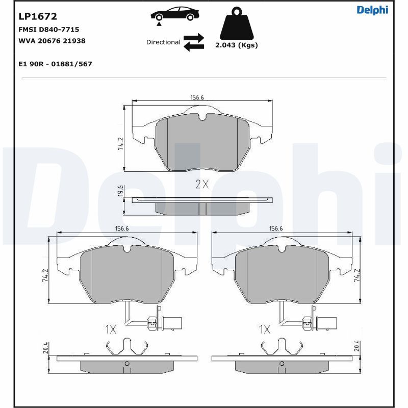 Brake Pad Set, disc brake DELPHI LP1672