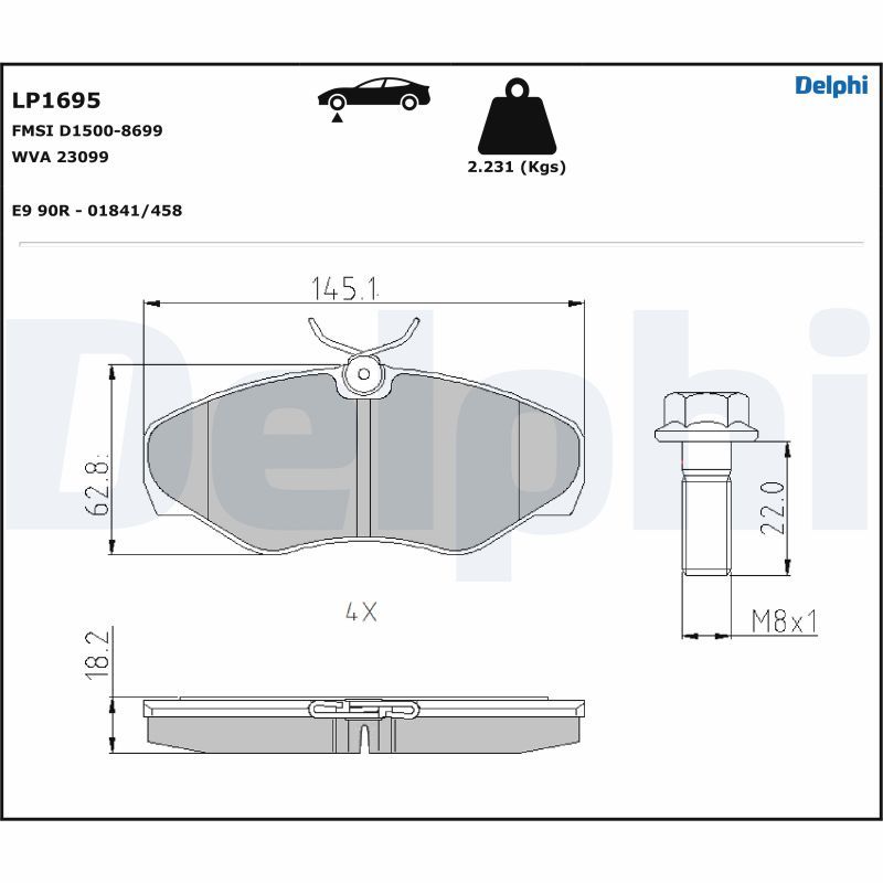 Brake Pad Set, disc brake DELPHI LP1695